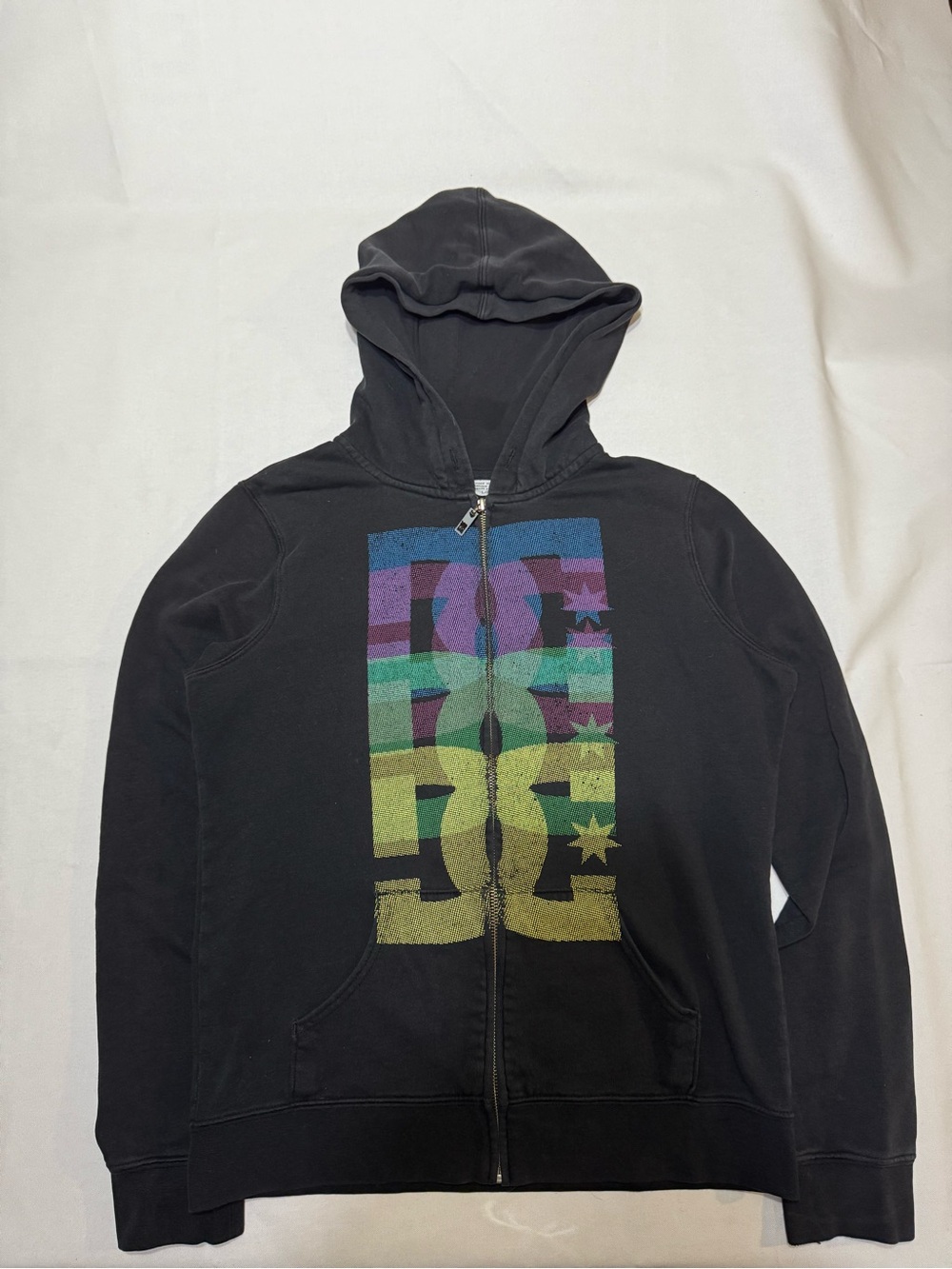 DC Black Zip-Up Hoodie with Multicolor Front Logo